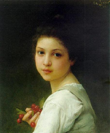 Charles-Amable Lenoir Portrait of a young girl with cherries France oil painting art